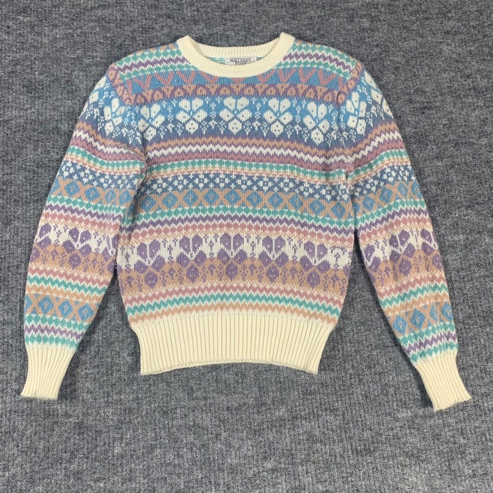 Vintage Mallards Point Sweater Womens Large Multi Color Fair Isle Knit Crew Neck